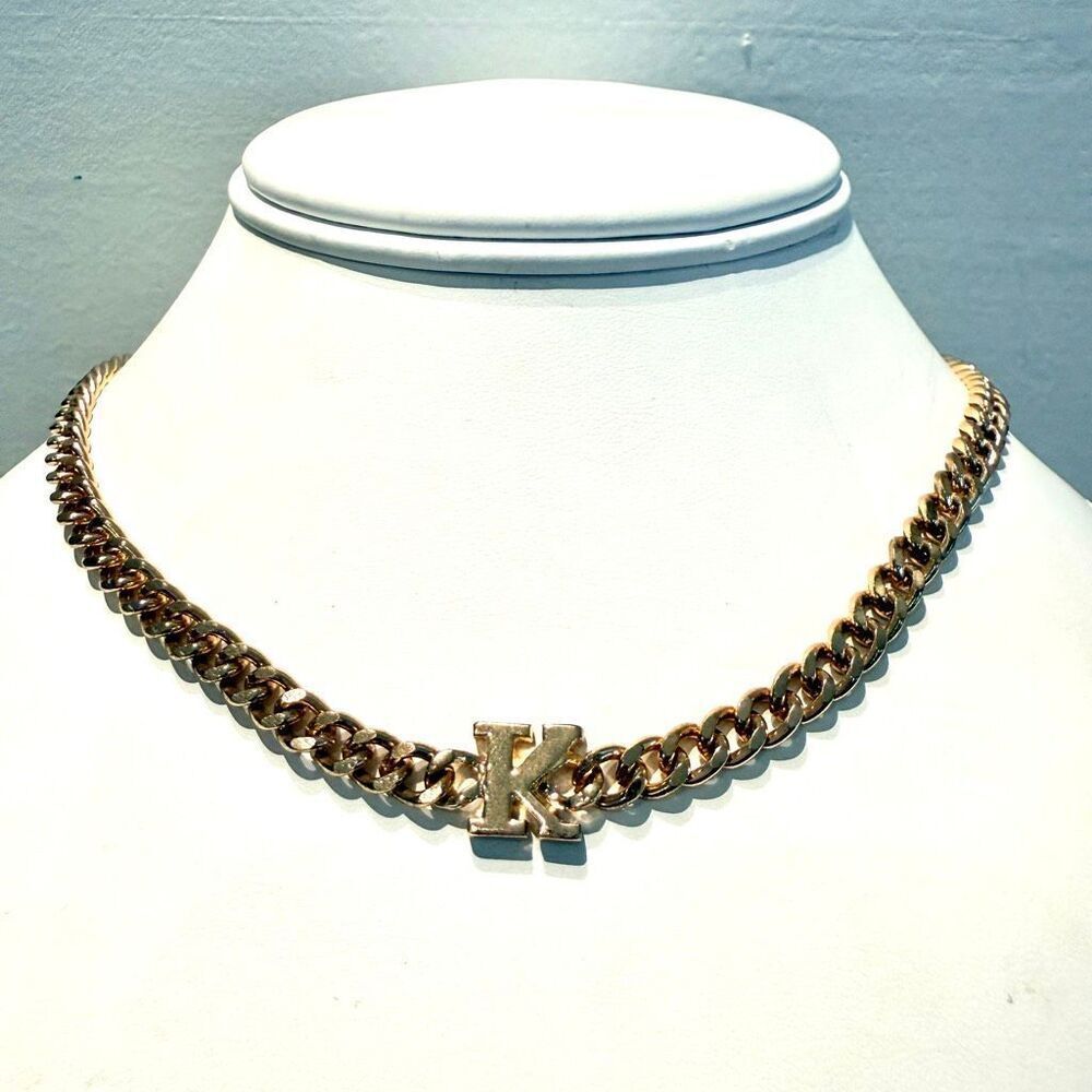 Etsy Chunky Cuban Chain Initial "K" Pendant Adjustable Gold-tone Necklace